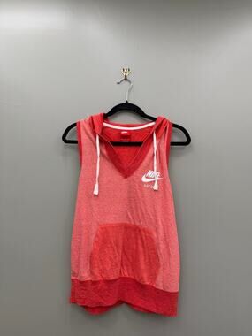 Nike Hooded Sleeveless Tank Top Coral Pink Logo Pocket Hoodie M